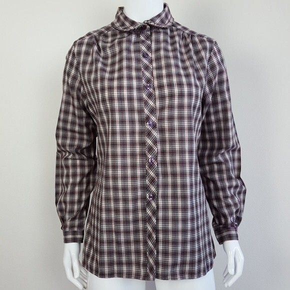 Vintage 80's Miss Fashionality Purple Plaid Button-Up Shirt - Picture 1 of 7